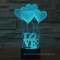 3D Illusion 4 Love Heart Balloons Night Light,USB 7 Colors Change Touch Table Desk Bedroom LED Lamp for Girls Lover's Gift